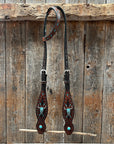 Dark Oil Hand Painted Steer Head and Turquoise Browband/One Ear and Breastcollar Tack Set