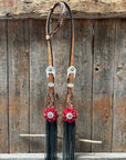 Floral Whipstitch Black and Red Browband / One Ear - Triangle / Gladiator Breastcollar Tack Set