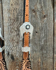 Floral Whipstitch Black and Red Browband / One Ear - Triangle / Gladiator Breastcollar Tack Set