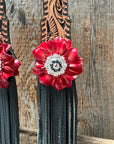 Floral Whipstitch Black and Red Browband / One Ear - Triangle / Gladiator Breastcollar Tack Set