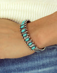 Green Boho Turquoise Gem Beaded Open Bracelet