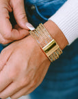 Gold Full Diamond Leather Wide Edge Magnetic Buckle Bracelet