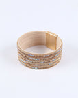 Gold Full Diamond Leather Wide Edge Magnetic Buckle Bracelet