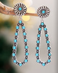 Silver Flower Turquoise Western Fashion Earrings