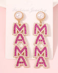 MAMA Rhinestone Pearl Dangle Stud Earrings