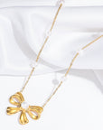 Gold Pearl Decor Plated Bow Knot Pendant Necklace