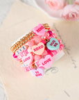 Valentine Heart Pendant Beaded Elastic Bracelet
