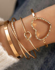 Gold Heart Knot Plated Multi Layer Open Cuff Bracelet Set