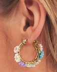 Gold Beaded Flower Hoop Earrings