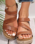 Hollow Out Velcro Leather Wedge Sandals