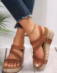 Hollow Out Velcro Leather Wedge Sandals