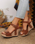 Elli Rivet Buckle Closure Wedge Sandals