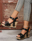 Elli Rivet Buckle Closure Wedge Sandals