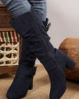 Suede Double Buckled Side Zipped Mid-calf Boots