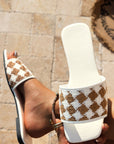 Woven Plaid Square Toe Flat Slippers