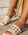Woven Plaid Square Toe Flat Slippers