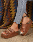 Dual Buckle Studded Platform Sandal Slippers