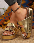 Dual Buckle Studded Platform Sandal Slippers
