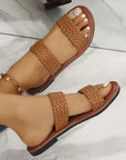 Braided Double Band Leathered Flat Slippers