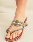 Gold Clip Toe Pointed Toe Strappy Flat Slippers