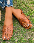 Ana Crossed Woven Flat Slippers