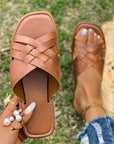Ana Crossed Woven Flat Slippers