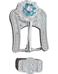 Bright Silver Aqua - Clear Crystal Conchos - Sizes from 1"- 3" and Buckles