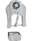 Bright Silver Jet & Clear Crystal Conchos - Sizes from 1"- 3" and Buckles