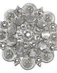 Bright Silver Clear Crystal Conchos - Sizes from 1"- 3" and Buckles