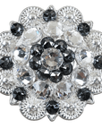 Bright Silver Jet & Clear Crystal Conchos - Sizes from 1"- 3" and Buckles