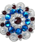 Bright Silver Red - White - Blue Crystal Conchos - Sizes from 1"- 3" and Buckles