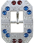 Bright Silver Red - White - Blue Crystal Conchos - Sizes from 1"- 3" and Buckles