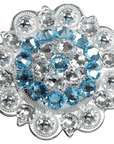 Bright Silver Aqua - Clear Crystal Conchos - Sizes from 1"- 3" and Buckles