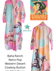 Baha Ranch Retro Pop Western Desert Cowboy Button Up Shirt Dress Duster