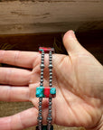 Pink/turquoise Double Strand Necklace – 13” Beaded – Sterling Silver Pearls & Rectangle Variscite