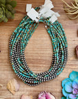 15” Heishi Turquoise Necklace – 4mm Turquoise & 5mm Sterling Silver Pearls
