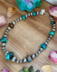 22” Massive Turquoise Rondelle Necklace – Sterling Silver Pearls