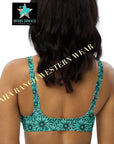 Yeehaw Turquoise Floral Leather Print Bikini Top