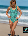 Yeehaw Turquoise Floral Leather Print One-Piece Swimsuit