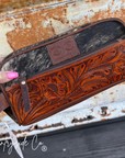 High Plains Tooled Leather and Cowhide Toiletry Bag