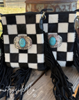 Bandit Checkered Buckle Fringe Purse