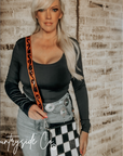 Checkered Cowhide Fringe Purse With Suede Fringe And Leather Strap