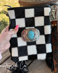 Bandit Checkered Buckle Fringe Purse