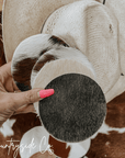 Naturally Toned Cowhide Coaster Set Featuring Unique Handcrafted Patterns For Everyday Use