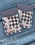 Checkered Tooled Leather Credit Card Holder