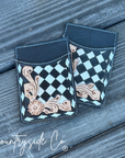 Checkered Tooled Leather Credit Card Holder