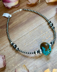 15.5” Turquoise Statement Necklace – Graduated Sterling Silver Pearls