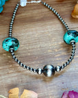 16” Turquoise Rondelle Necklace – Sterling Silver Pearls