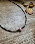 Sterling Silver Pearl Choker – Pink Conch Saucer Center – 14.5" + Extender