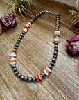 Spiny Oyster & Sterling Silver Pearl Necklace – 8mm – Handmade by The Bijoux FAB – 17.5"